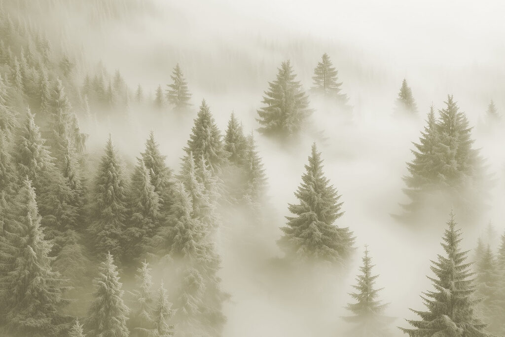 Group of trees in the fog Group of trees in the fog