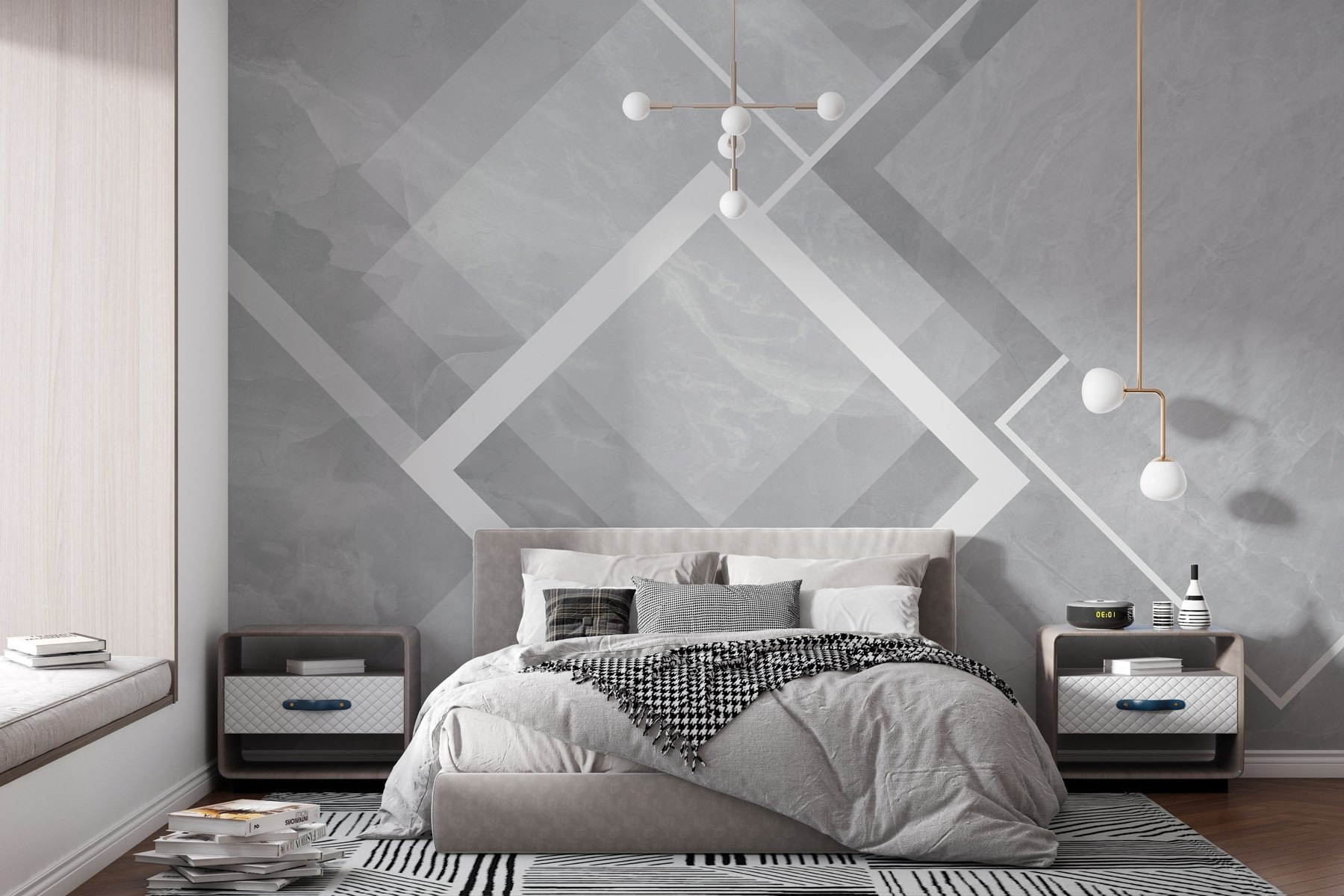 Grey and white background with white squares