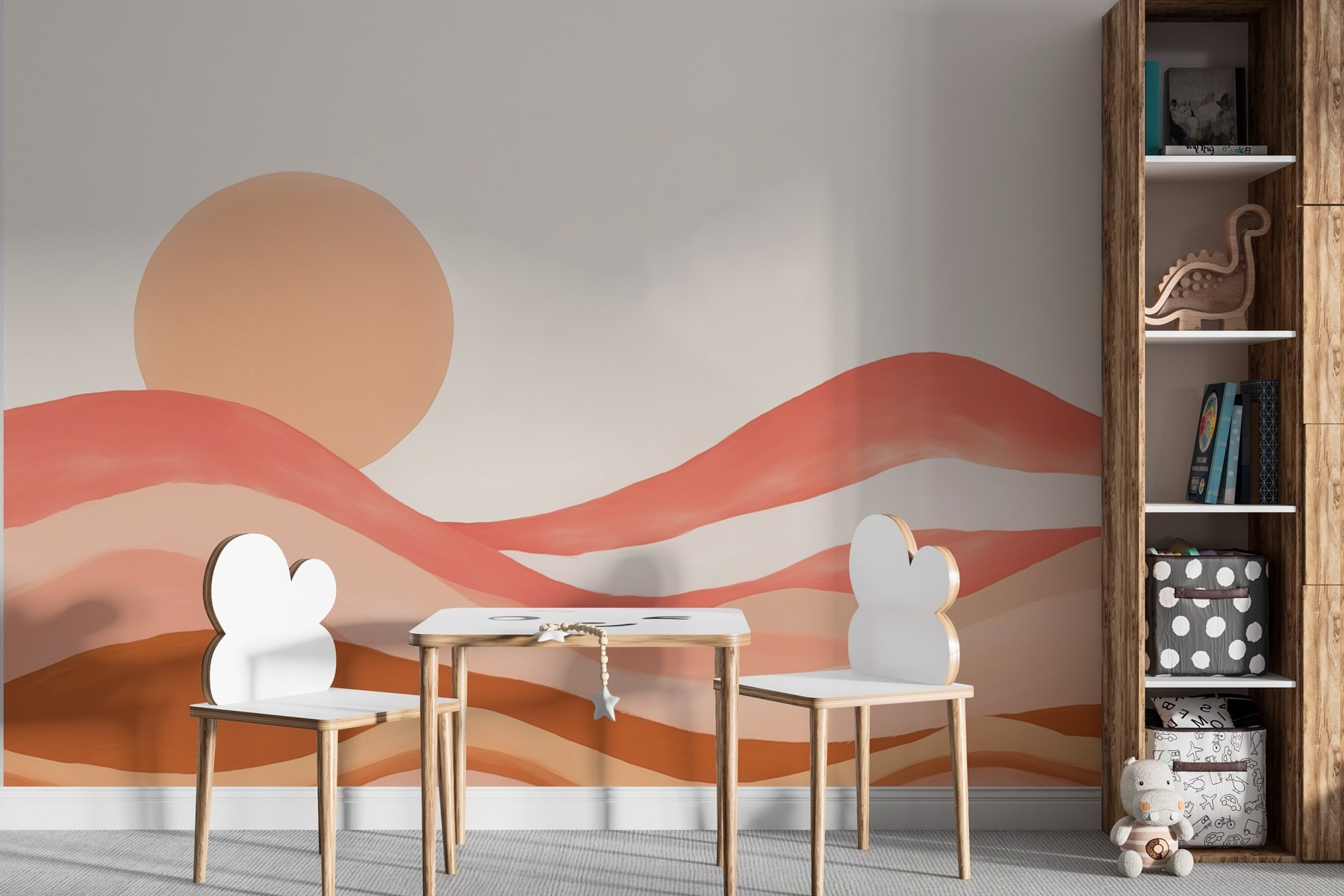 Painting of a desert with a sun
