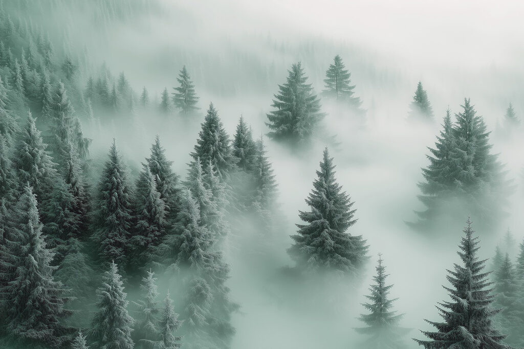 Group of trees in the fog Group of trees in the fog