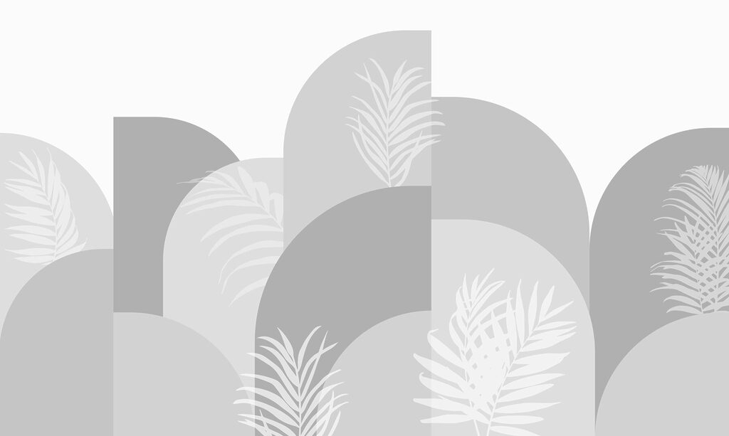 Grey and white background with white leaves Grey and white background with white leaves