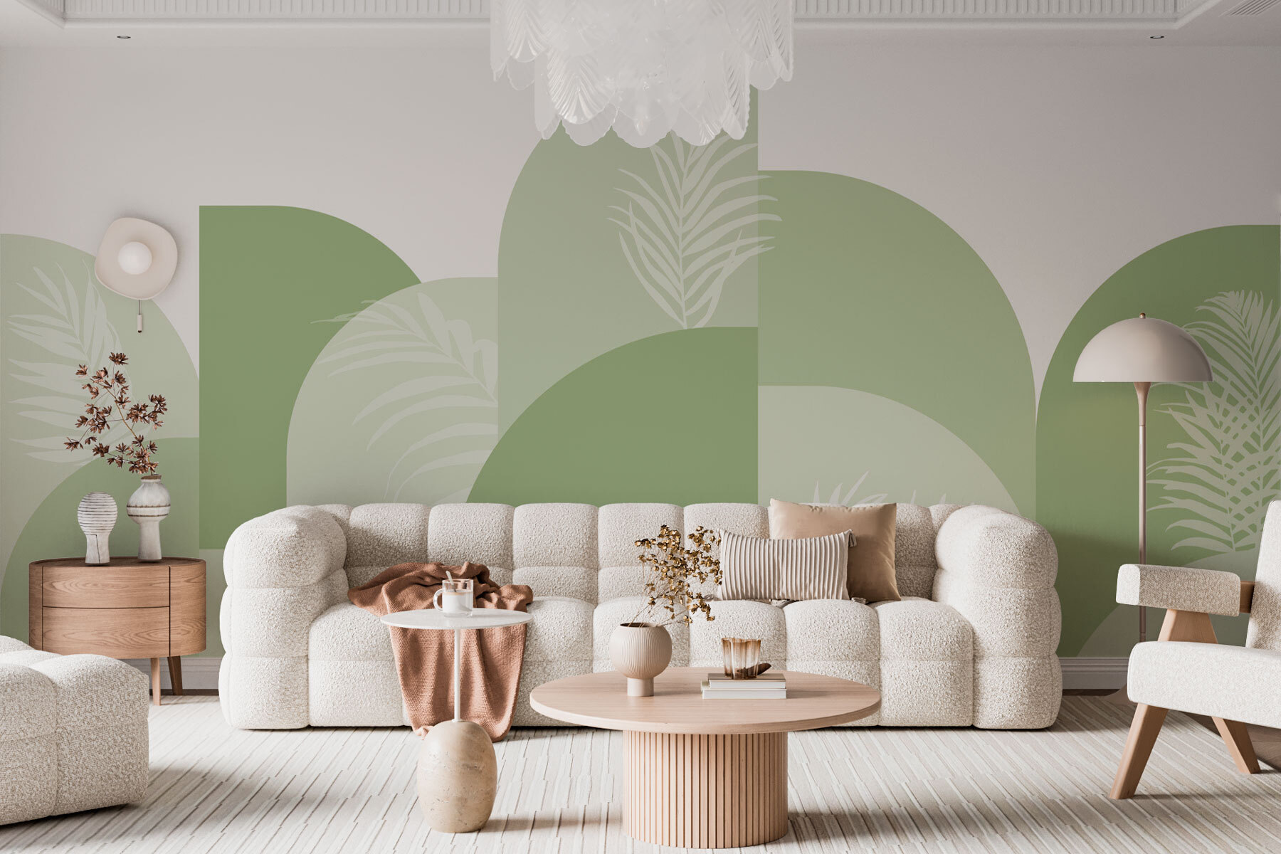 Green and white background with white leaves