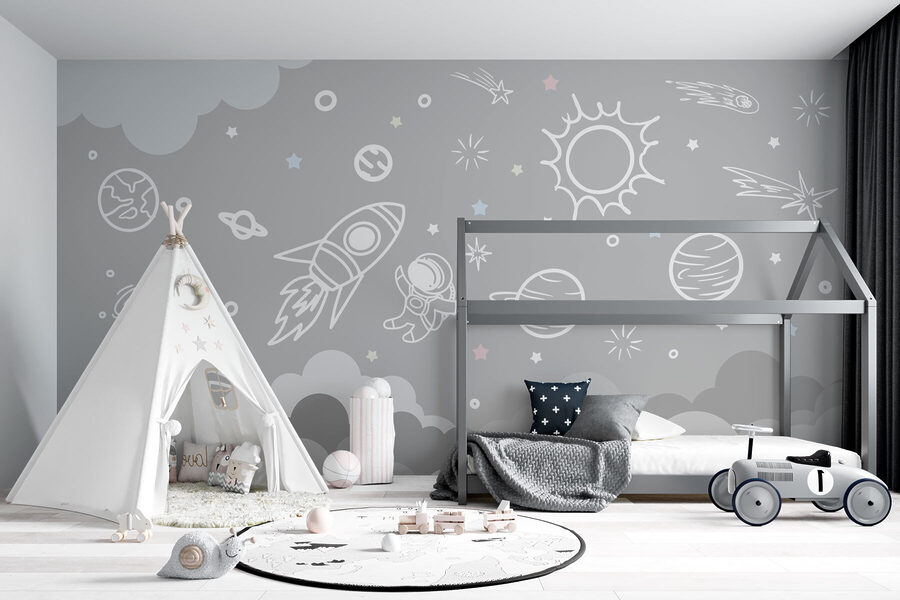 Space scene with clouds and stars