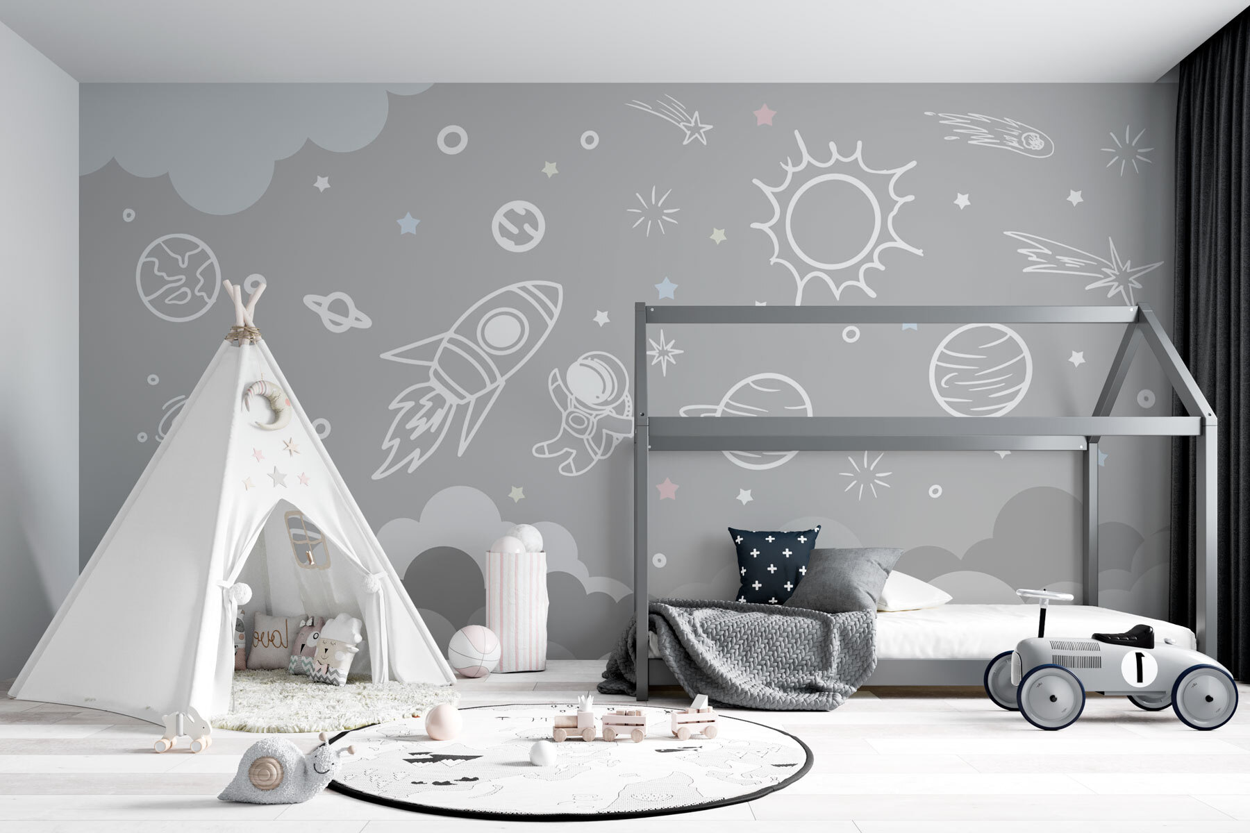 Space scene with clouds and stars