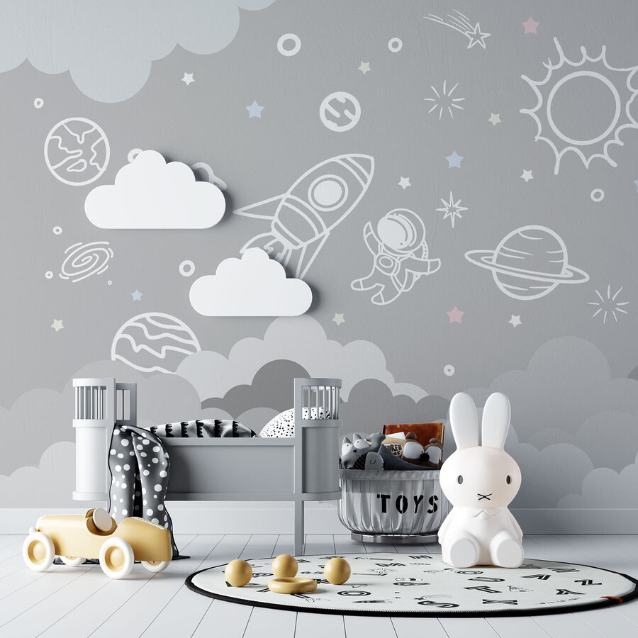 Space scene with clouds and stars