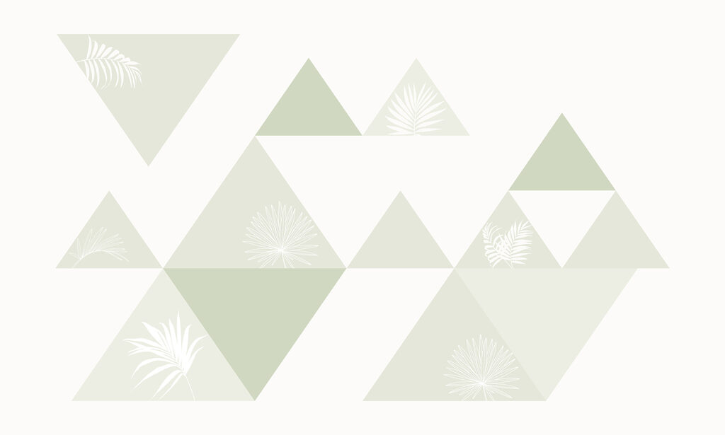 White and green triangles with a pattern of leaves White and green triangles with a pattern of leaves