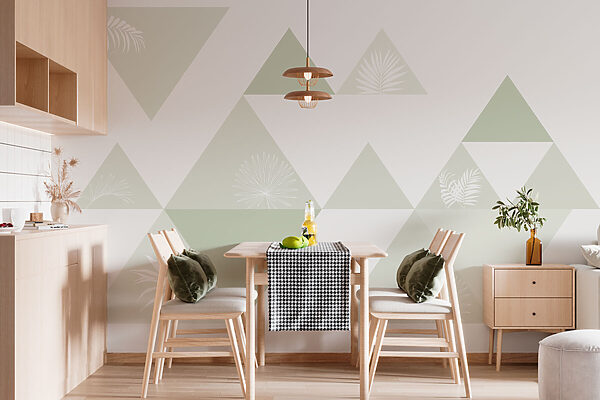 White and green triangles with a pattern of leaves White and green triangles with a pattern of leaves