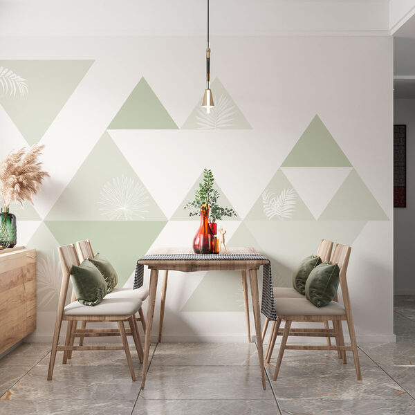 White and green triangles with a pattern of leaves White and green triangles with a pattern of leaves