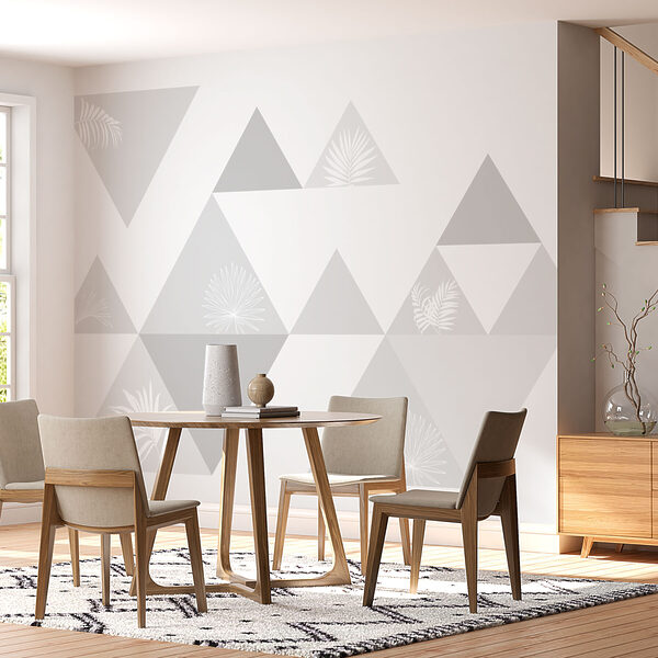 White and grey triangles with a pattern of leaves White and grey triangles with a pattern of leaves
