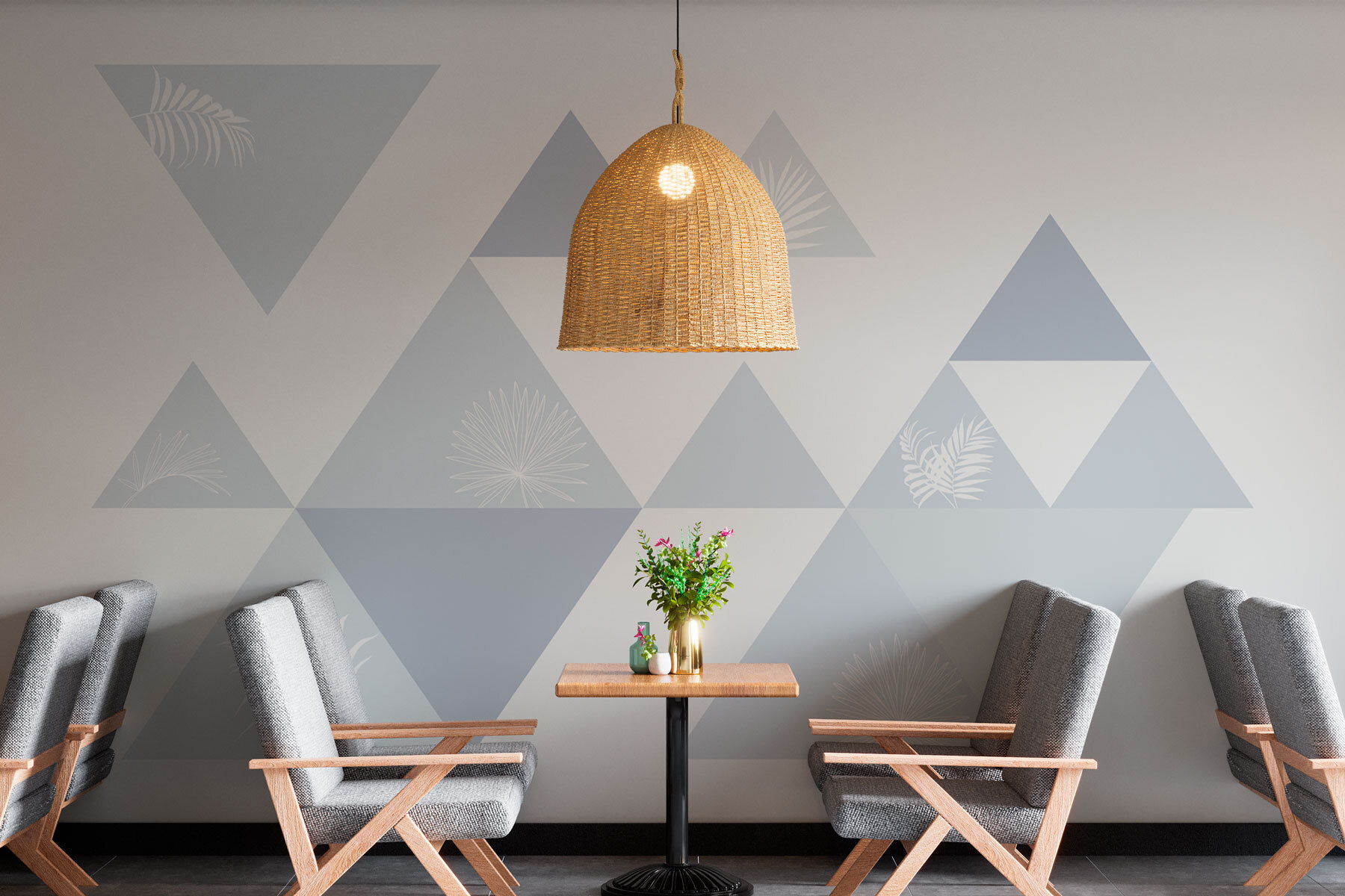 White and blue triangles with leaves