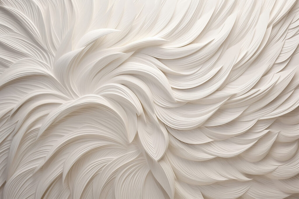 White textured surface with white feathers White textured surface with white feathers