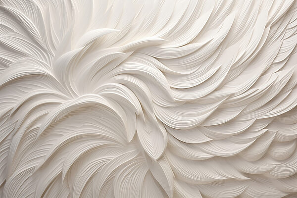 White textured surface with white feathers White textured surface with white feathers