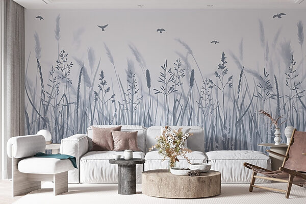 Field of grass with birds flying Field of grass with birds flying