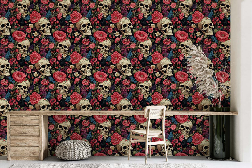 Pattern of skulls and flowers Pattern of skulls and flowers
