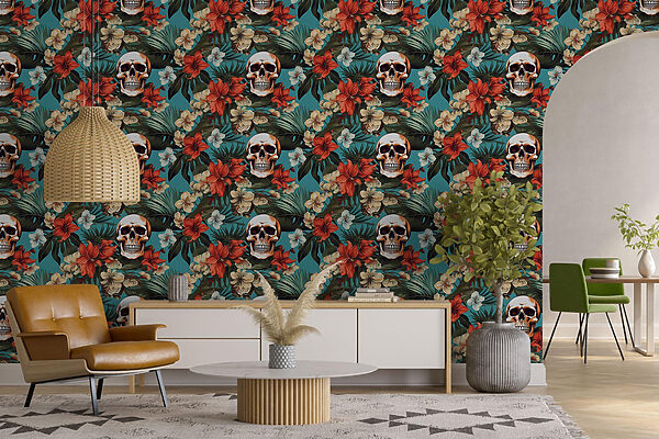 Pattern of flowers and skulls Pattern of flowers and skulls