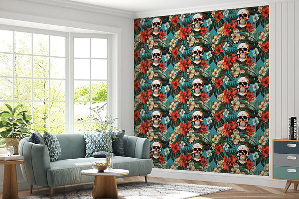 Pattern of flowers and skulls Pattern of flowers and skulls