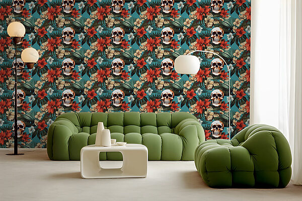 Pattern of flowers and skulls Pattern of flowers and skulls
