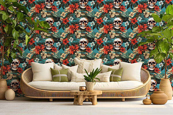 Pattern of flowers and skulls Pattern of flowers and skulls