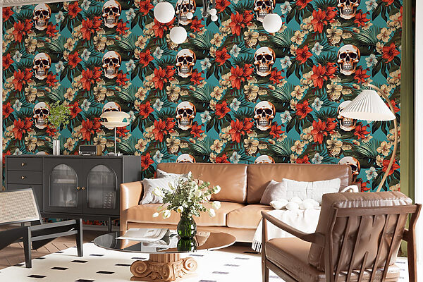 Pattern of flowers and skulls Pattern of flowers and skulls