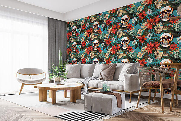 Pattern of flowers and skulls Pattern of flowers and skulls