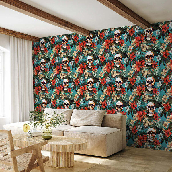 Pattern of flowers and skulls Pattern of flowers and skulls