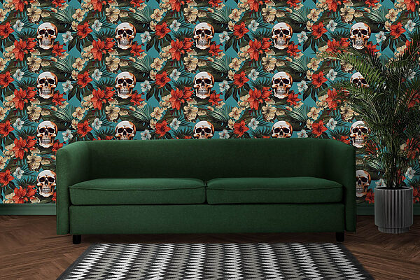 Pattern of flowers and skulls Pattern of flowers and skulls