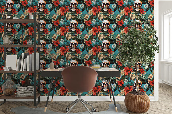 Pattern of flowers and skulls Pattern of flowers and skulls