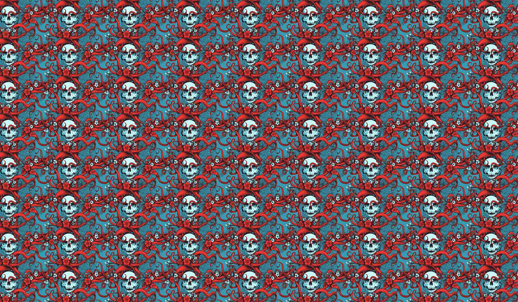 Pattern of skulls in red hats Pattern of skulls in red hats
