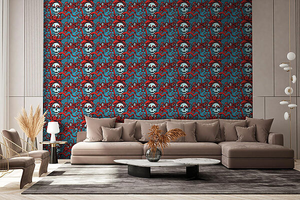 Pattern of skulls in red hats Pattern of skulls in red hats