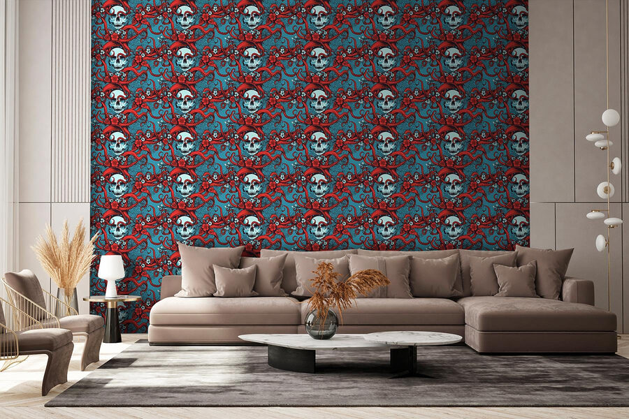 Wall murals Pattern of skulls in red hats