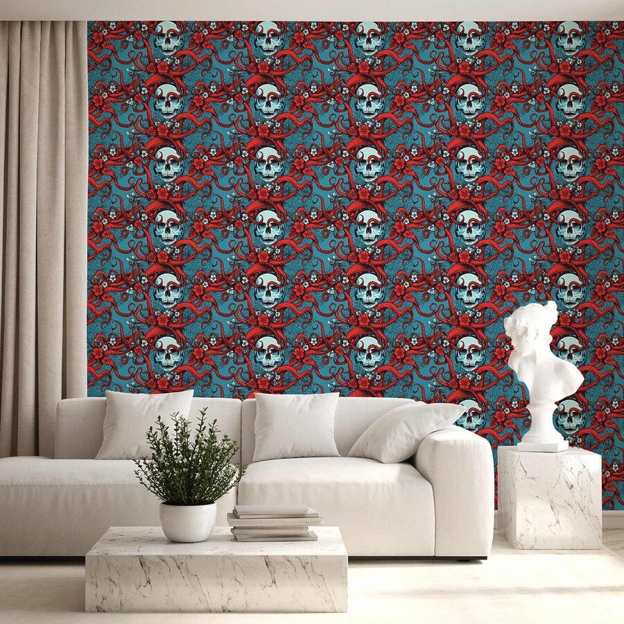 Wall murals Pattern of skulls in red hats - Image 2