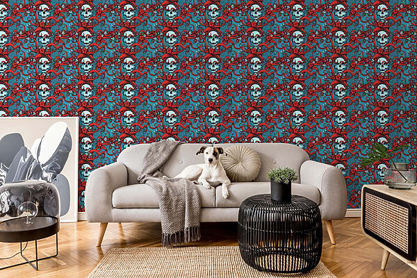 Pattern of skulls in red hats Pattern of skulls in red hats