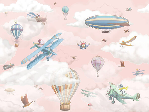 Wallpaper with airplanes and hot air balloons Wallpaper with airplanes and hot air balloons