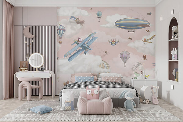 Wallpaper with airplanes and hot air balloons Wallpaper with airplanes and hot air balloons