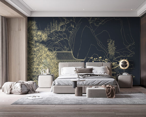Wall murals Drawing of a building and mountains (SKU: u72931v1) Wall murals Wall murals Drawing of a building and mountains (SKU: u72931v1)
