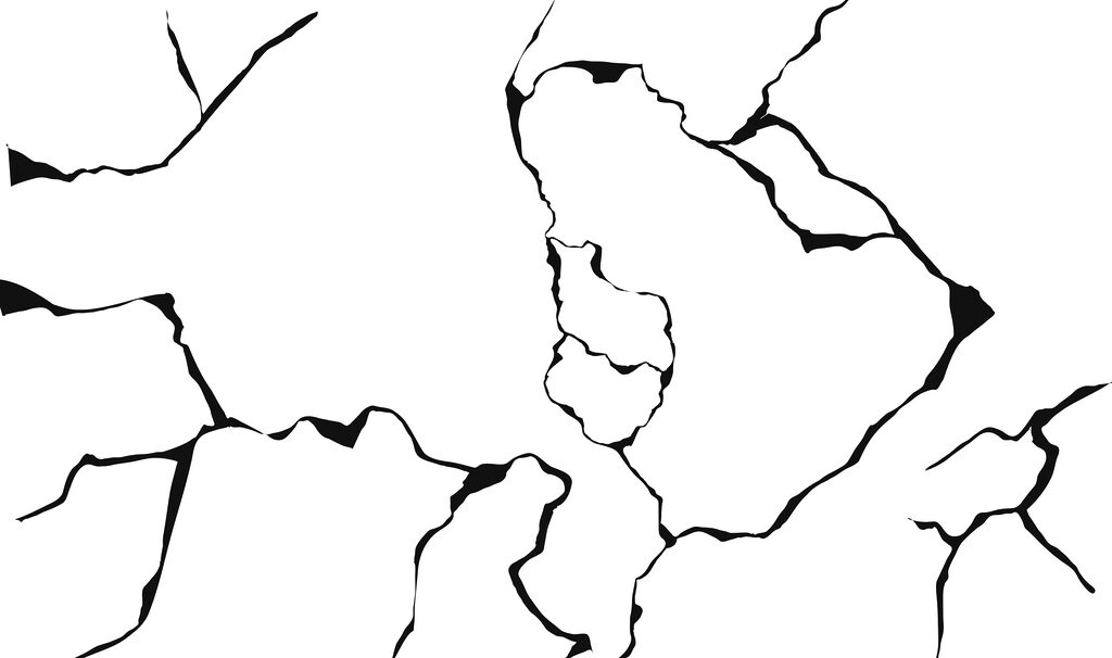 Black and white drawing of a cracked surface Black and white drawing of a cracked surface