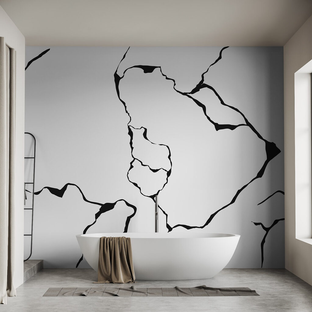 Black and white drawing of a cracked surface Black and white drawing of a cracked surface