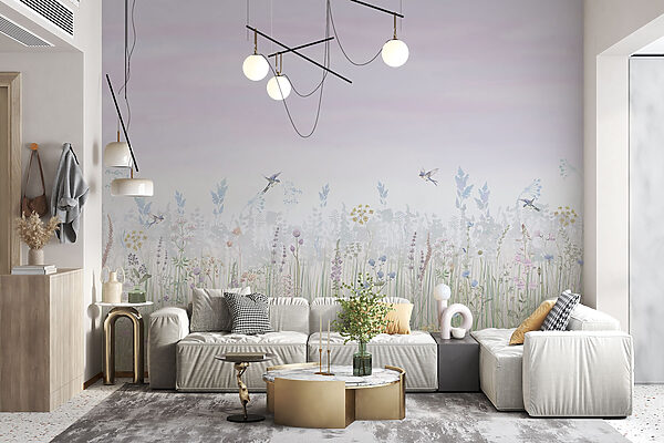 Field of flowers and birds Field of flowers and birds