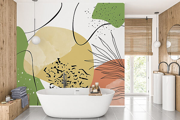 Colorful art with black and green shapes Colorful art with black and green shapes