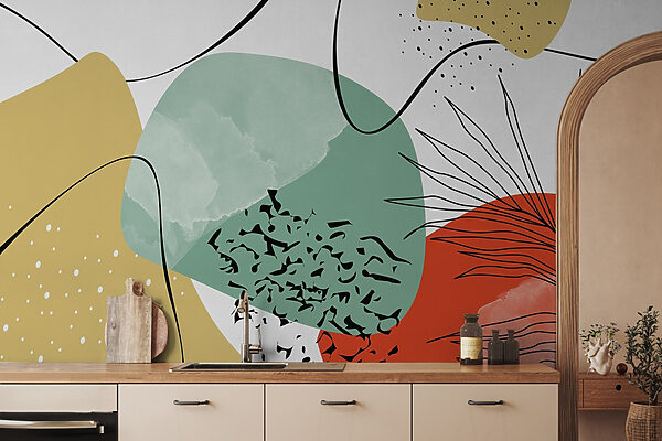 Colorful art with black and red and yellow shapes Colorful art with black and red and yellow shapes