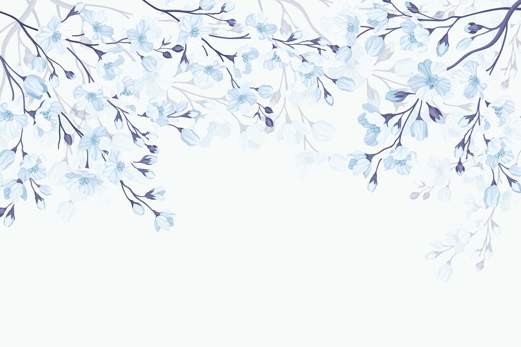 White and blue flowers on a white background White and blue flowers on a white background