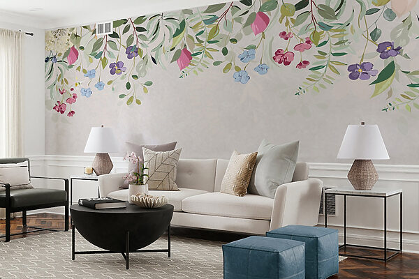 Floral border with flowers and leaves Floral border with flowers and leaves