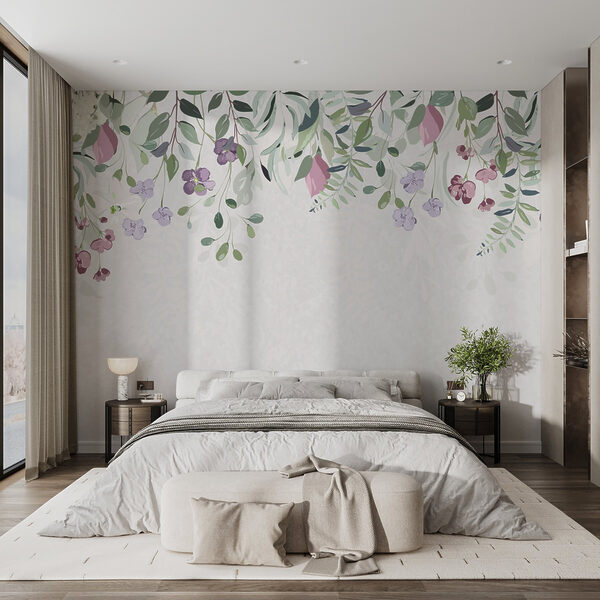 Floral border with purple flowers and leaves Floral border with purple flowers and leaves