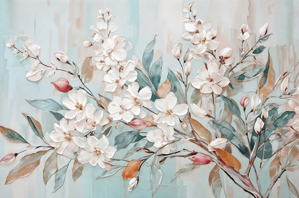Painting of flowers on a blue background Painting of flowers on a blue background