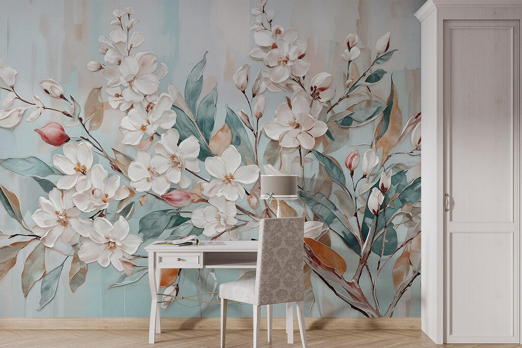 Painting of flowers on a blue background Painting of flowers on a blue background