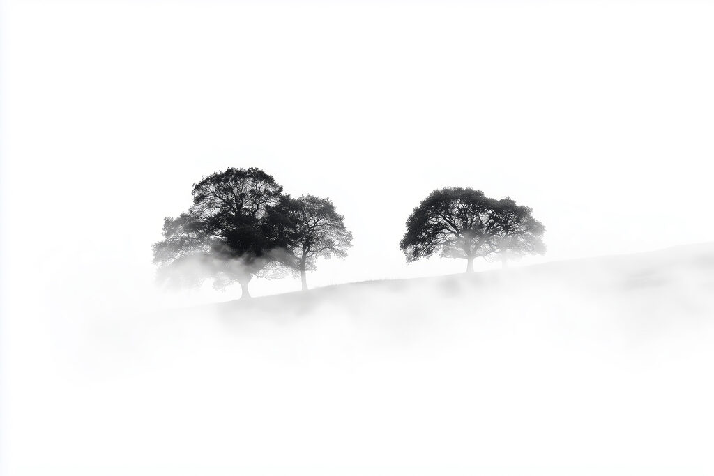 Group of trees in the fog Group of trees in the fog
