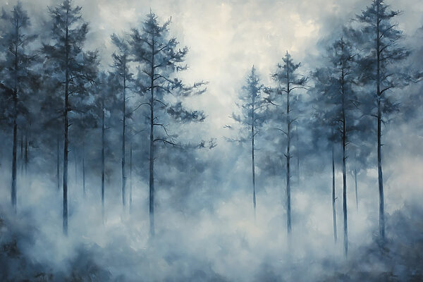 Foggy forest with trees Foggy forest with trees