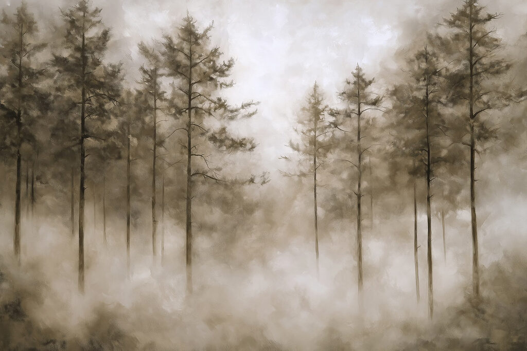 Foggy forest with trees Foggy forest with trees