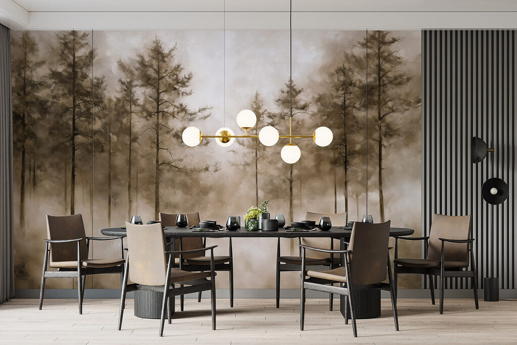 Foggy forest with trees