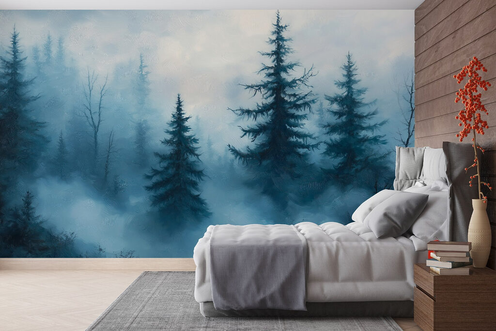 Foggy forest with trees Foggy forest with trees